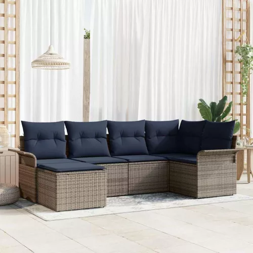 vidaXL Kerti Kanapé Szett tárolóval 6 pcs Szürke polirattan