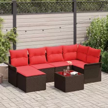   vidaXL Kerti Kanapé Szett tárolóval 7 pcs Barna polirattan