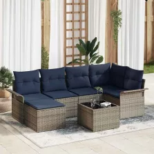   vidaXL Kerti Kanapé Szett tárolóval 7 pcs Szürke polirattan