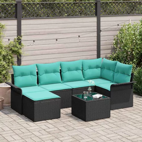 vidaXL Kerti Kanapé Szett tárolóval 7 pcs Fekete polirattan
