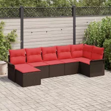   vidaXL Kerti Kanapé Szett tárolóval 7 pcs Bézs polirattan