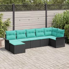   vidaXL Kerti Kanapé Szett tárolóval 7 pcs Fekete polirattan
