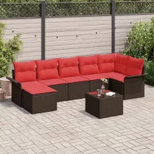   vidaXL Kerti Kanapé Szett tárolóval 8 pcs Barna polirattan