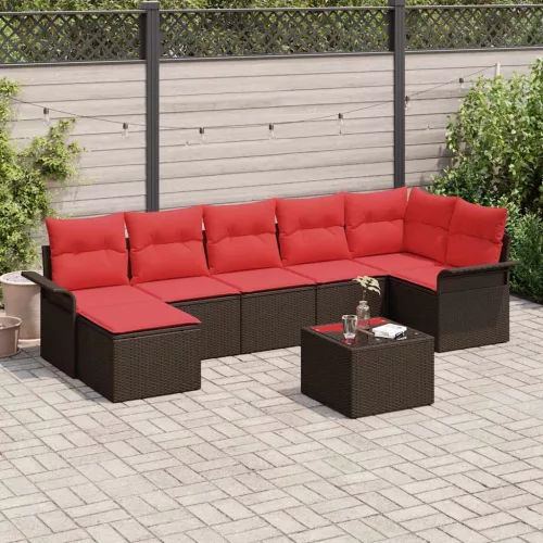 vidaXL Kerti Kanapé Szett tárolóval 8 pcs Barna polirattan