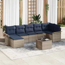   vidaXL Kerti Kanapé Szett tárolóval 8 pcs Szürke polirattan