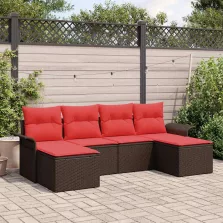   vidaXL Kerti Kanapé Szett párnával tárolóval 6 pcs Barna Poli rattan