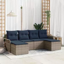   vidaXL Kerti Kanapé Szett párnával tárolóval 6 pcs Szürke Poli rattan