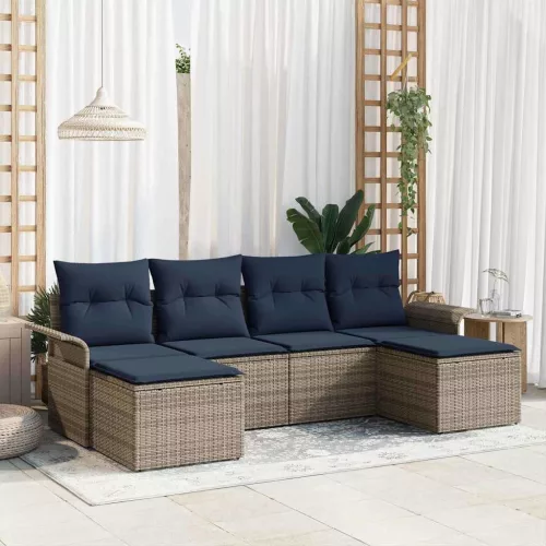 vidaXL Kerti Kanapé Szett párnával tárolóval 6 pcs Szürke Poli rattan