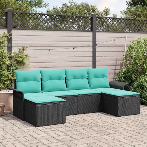 vidaXL Kerti Kanapé Szett párnával tárolóval 6 pcs Fekete Poli rattan
