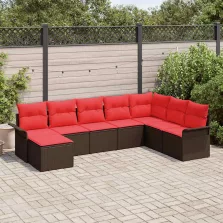   vidaXL Kerti Kanapé Szett párnával tárolóval 8 pcs Bézs Poli rattan