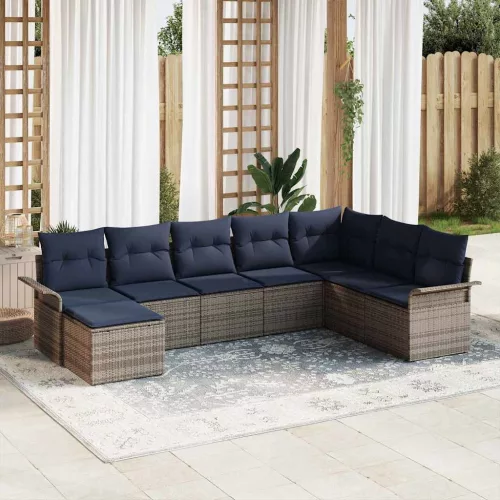 vidaXL Kerti Kanapé Szett párnával 8 pcs Világosszürke Poli rattan