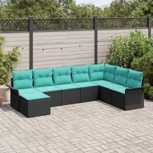   vidaXL Kerti Kanapé Szett párnával tárolóval 8 pcs Fekete Poli rattan