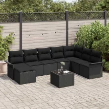   vidaXL Kerti Kanapé Szett párnával tárolóval 9 pcs Bézs Poli rattan