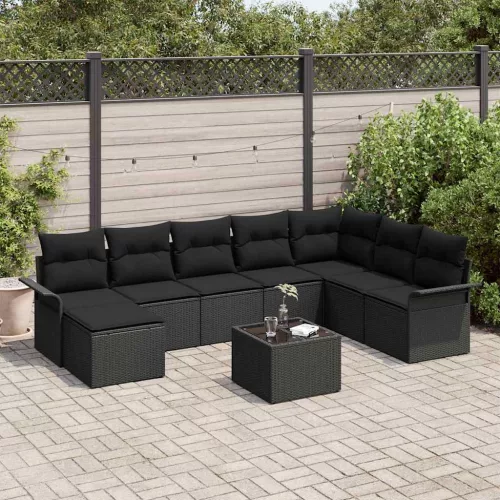 vidaXL Kerti Kanapé Szett párnával tárolóval 9 pcs Bézs Poli rattan