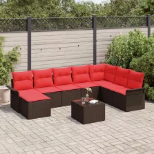   vidaXL Kerti Kanapé Szett párnával tárolóval 9 pcs Barna Poli rattan