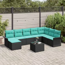   vidaXL Kerti Kanapé Szett párnával tárolóval 9 pcs Fekete Poli rattan
