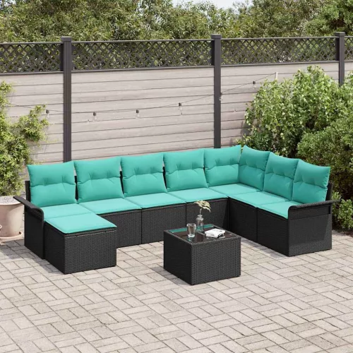 vidaXL Kerti Kanapé Szett párnával tárolóval 9 pcs Fekete Poli rattan