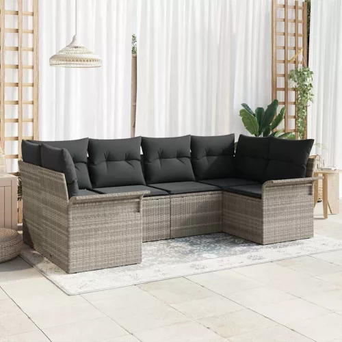 vidaXL Kerti Kanapé Szett párnával 6 pcs Világosszürke Poli rattan
