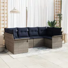   vidaXL Kerti Kanapé Szett tárolóval 6 pcs Szürke Poli rattan