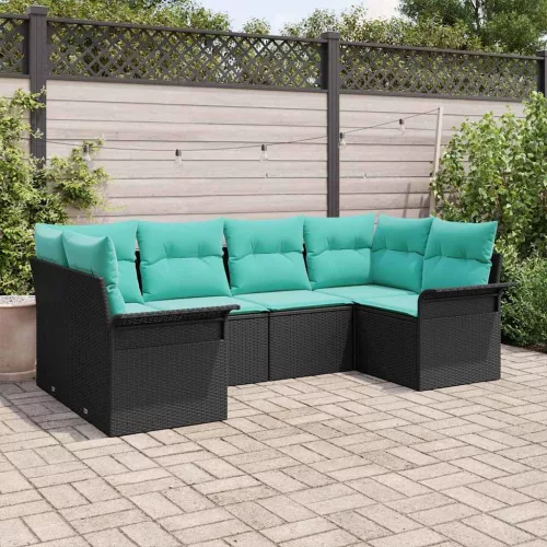 vidaXL Kerti Kanapé Szett tárolóval 6 pcs Fekete Poli rattan