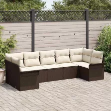   vidaXL Kerti Kanapé Szett párnával tárolóval 7 pcs Barna Poli rattan