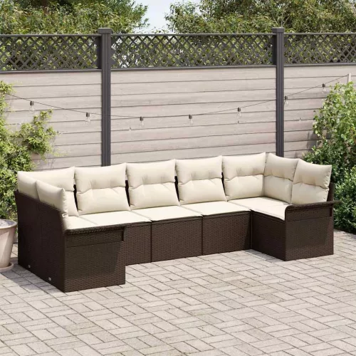 vidaXL Kerti Kanapé Szett párnával tárolóval 7 pcs Barna Poli rattan