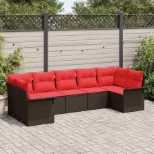   vidaXL Kerti Kanapé Szett tárolóval 7 pcs Barna Poli rattan