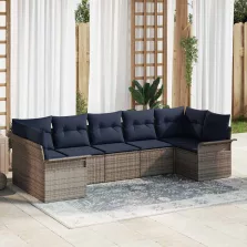   vidaXL Kerti Kanapé Szett tárolóval 7 pcs Szürke Poli rattan