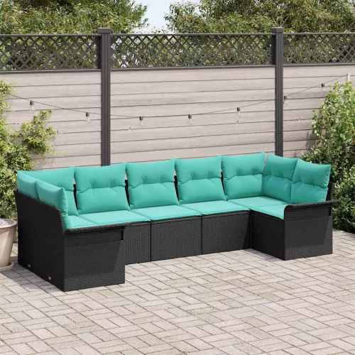 vidaXL Kerti Kanapé Szett tárolóval 7 pcs Fekete Poli rattan