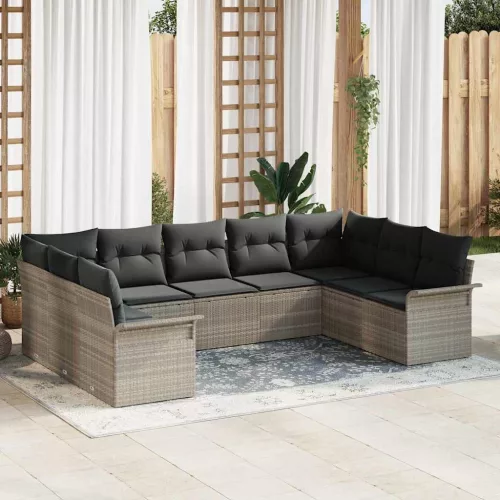 vidaXL Kerti Kanapé Szett párnával 9 pcs Világosszürke Poli rattan