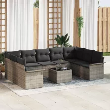   vidaXL Kerti Kanapé Szett párnával tárolóval 10 pcs Fekete Poli rattan