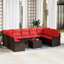   vidaXL Kerti Kanapé Szett párnával tárolóval 10 pcs Barna Poli rattan