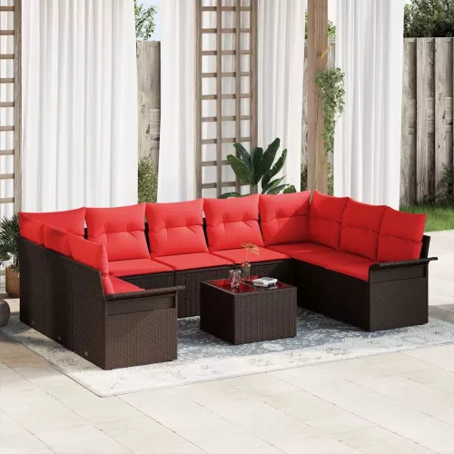 vidaXL Kerti Kanapé Szett párnával tárolóval 10 pcs Barna Poli rattan