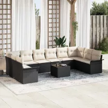   vidaXL Kerti Kanapé Szett párnával tárolóval 11 pcs Barna Poli rattan