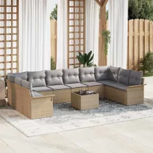   vidaXL Kerti Kanapé Szett párnával tárolóval 11 pcs Fekete Poli rattan