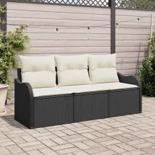   vidaXL Kerti Kanapé Szett párnával tárolóval 3 pcs Fekete Poli rattan