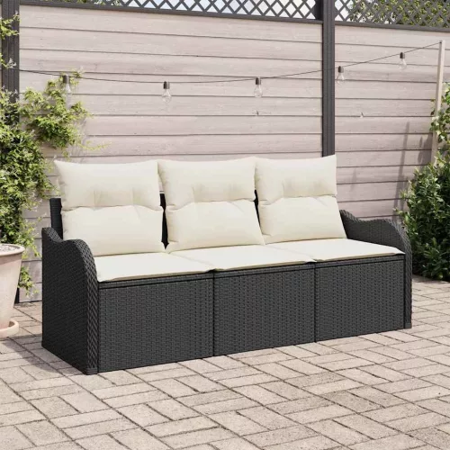 vidaXL Kerti Kanapé Szett párnával tárolóval 3 pcs Fekete Poli rattan