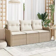  vidaXL Kerti Kanapé Szett párnával tárolóval 3 pcs Bézs Poli rattan