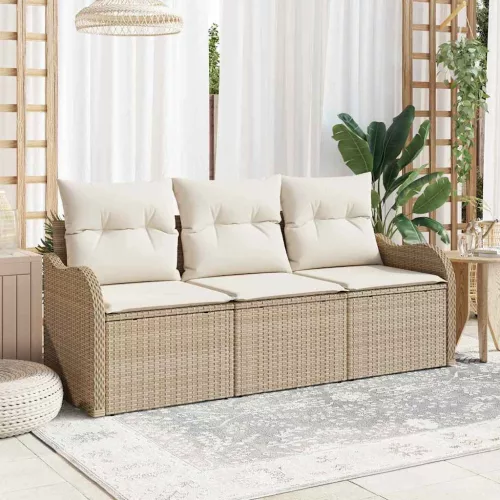 vidaXL Kerti Kanapé Szett párnával tárolóval 3 pcs Bézs Poli rattan