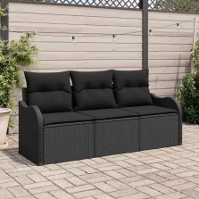   vidaXL Kerti Kanapé Szett párnával tárolóval 3 pcs Fekete Poli rattan