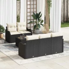   vidaXL Kerti Kanapé Szett 6 pcs Fekete és Krém 55 x 55 x 37 cm