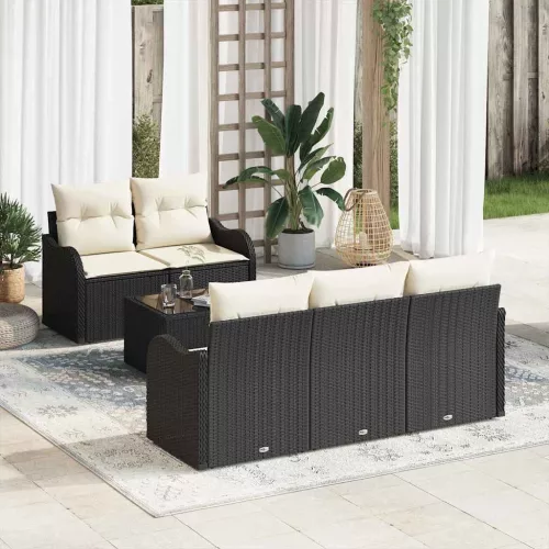 vidaXL Kerti Kanapé Szett 6 pcs Fekete és Krém 55 x 55 x 37 cm