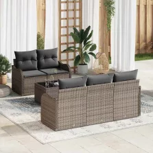   vidaXL Kerti Kanapé Szett párnával 6 pcs Szürke 55 x 55 x 37 cm