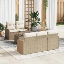   vidaXL Kerti Kanapé Szett párnával 6 pcs Beige és krém 55 x 55 x 37 cm