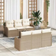   vidaXL Kerti Kanapé Szett párnával 7 pcs Beige és krém 55 x 55 x 37 cm