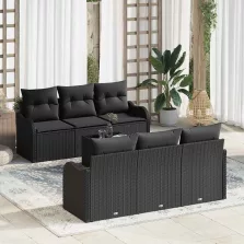   vidaXL Kerti Kanapé Szett párnával 7 pcs Fekete 55 x 55 x 37 cm