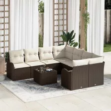   vidaXL Kerti Kanapé Szett párnával 9 pcs Barna és Krém 55 x 55 x 37 cm