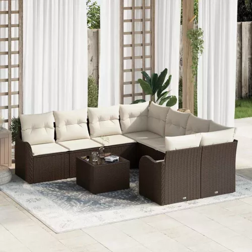 vidaXL Kerti Kanapé Szett párnával 9 pcs Barna és Krém 55 x 55 x 37 cm