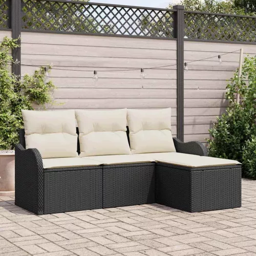 vidaXL Kerti Kanapé Szett párnával tárolóval 4 pcs Fekete Poli rattan