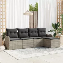   vidaXL Kerti Kanapé Szett párnával 5 pcs Világosszürke Poli rattan